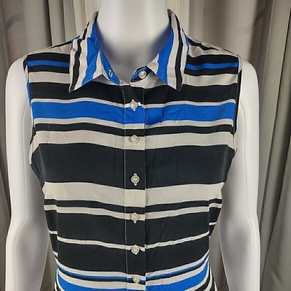 Calvin Klein Center Front Button Striped Shirt Narrow Pleated Skirt Dress Size 6 - Picture 2 of 10